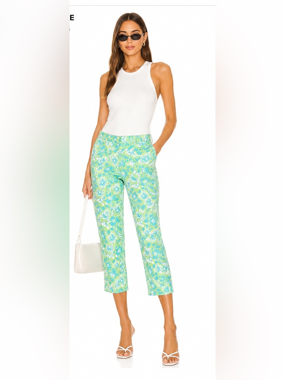 Kate Hill Floral Capri Pants - Aqua Lime White